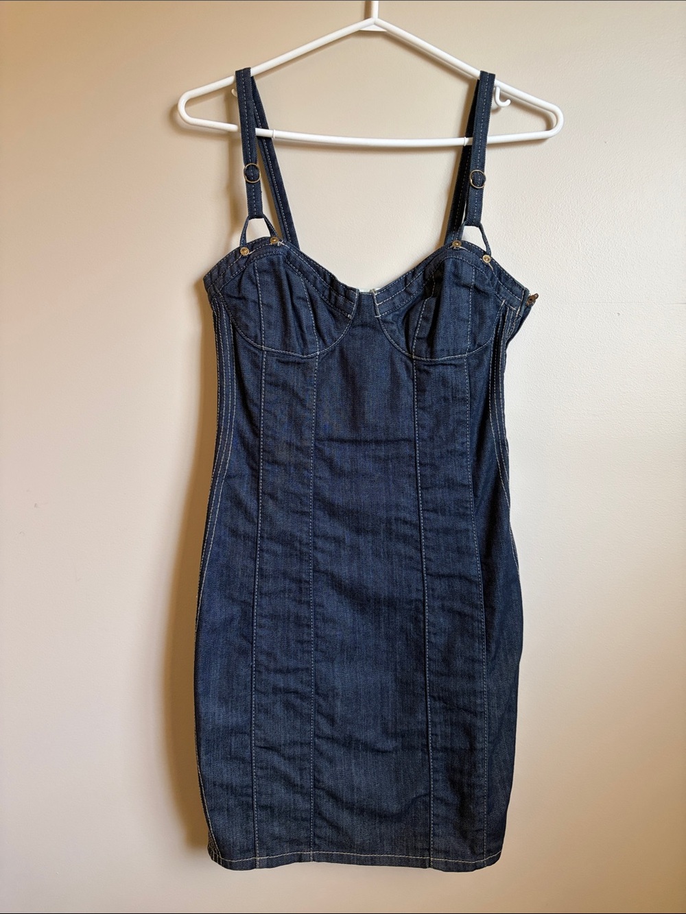 Guess Dark Blue Denim Dress with Lace Up Back Detail